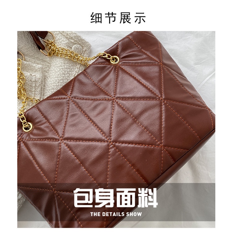 Túi đeo vai JASMIN NOIR dáng vuông cỡ lớn đường khâu caro với quai xích thời trang dành cho bạn nữ