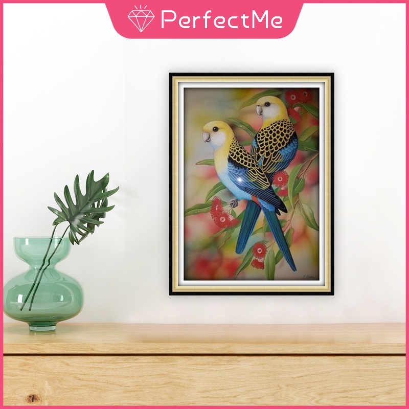 Bộ tranh đính đá 5D họa tiết chim vẹt độc đáo DIY dùng trang trí nhà cửa