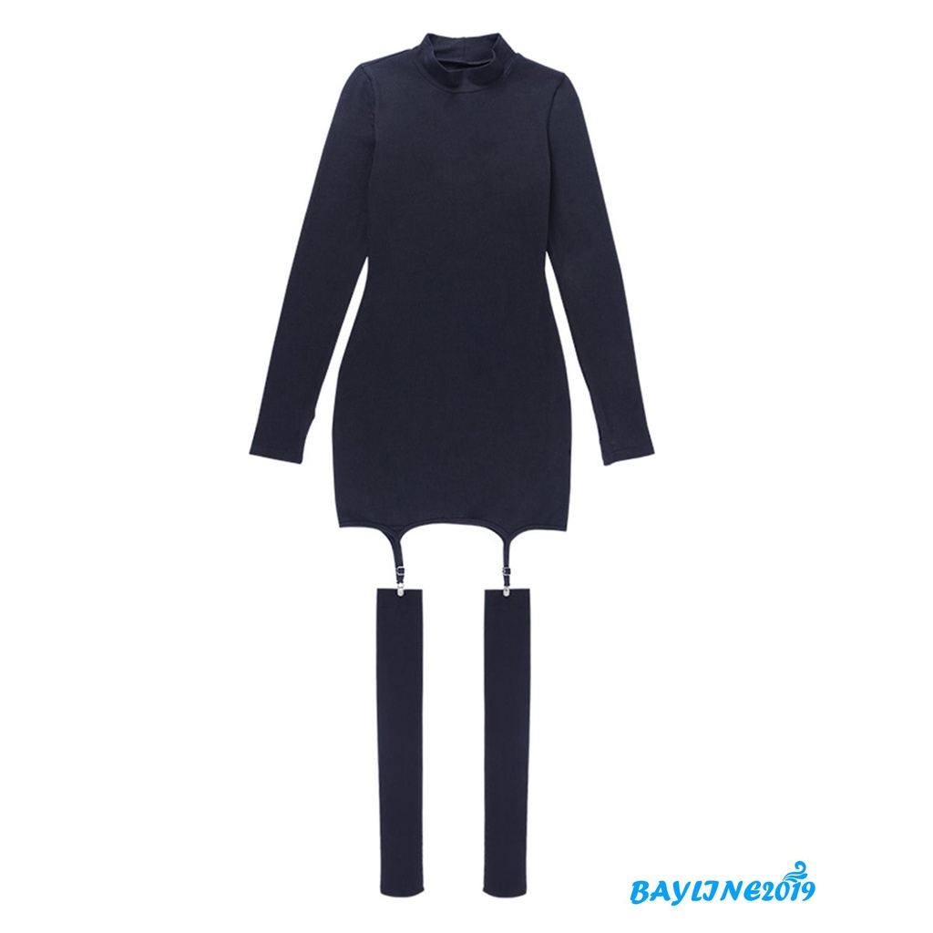 Set Đầm Ôm Dài Tay Cổ Lọ Màu Sắc Thời Trang Nữ