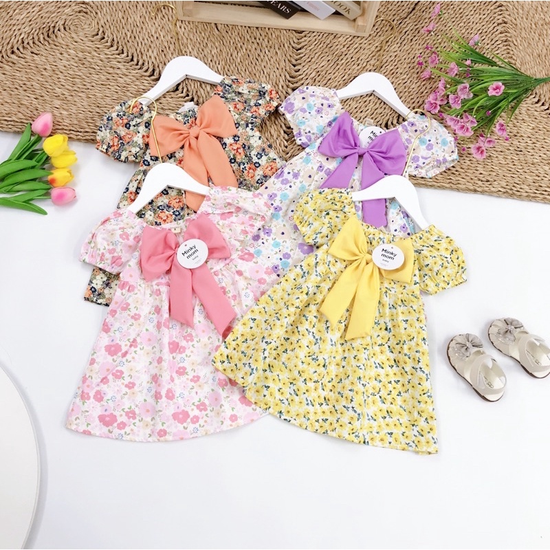 Váy Tết hoa nhí nơ ngực cho bé gái từ 10-20kg