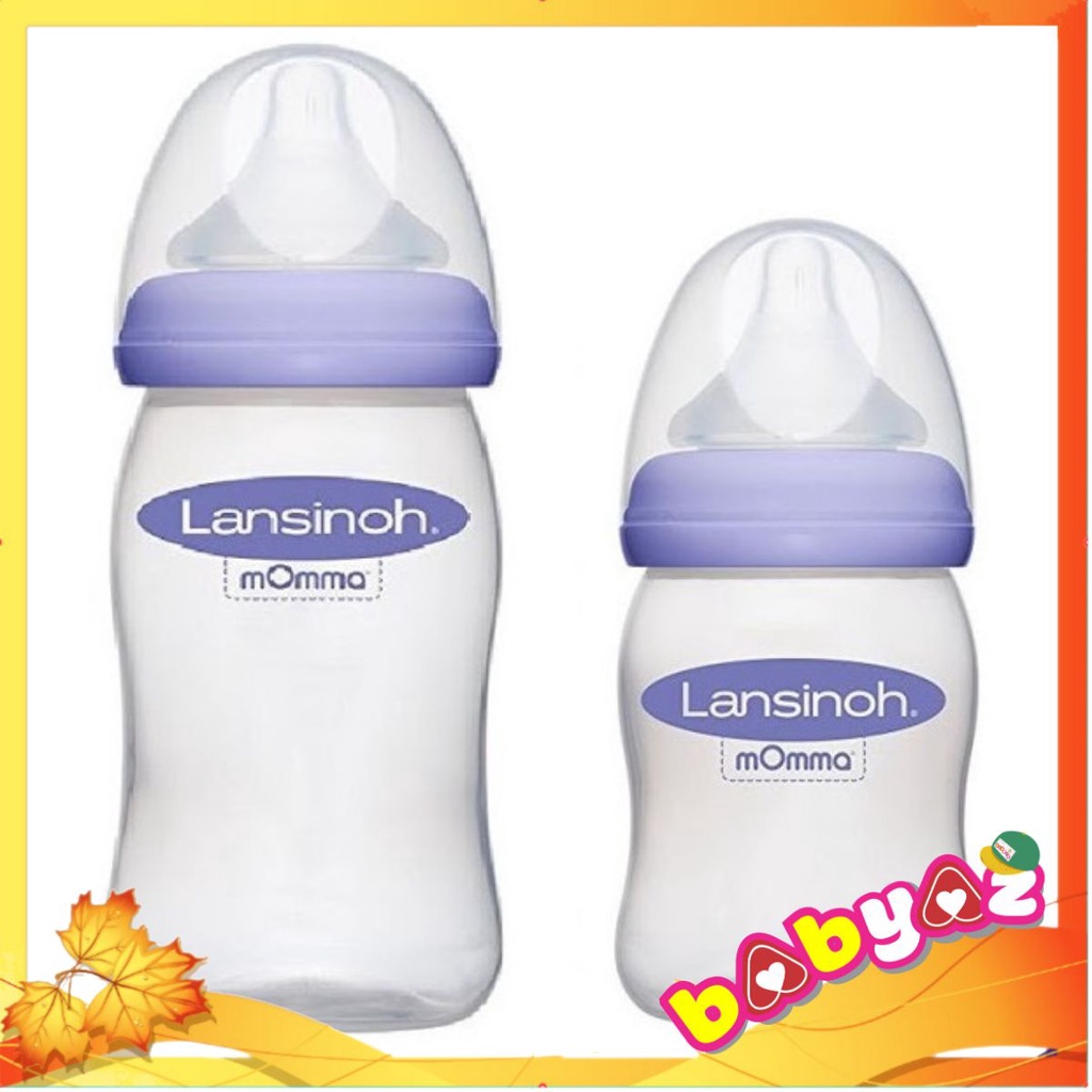 Bình Sữa Cho Bé Lansinoh mOmma Nhựa PP Cổ Rộng, Dung Tích 160ml - 240ml Cao Cấp