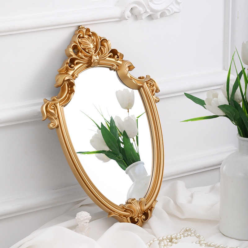 Gương trang điểm để bàn màu vàng phong cách vintage châu Âu, gương vàng cổ điển – LEODEN Decor