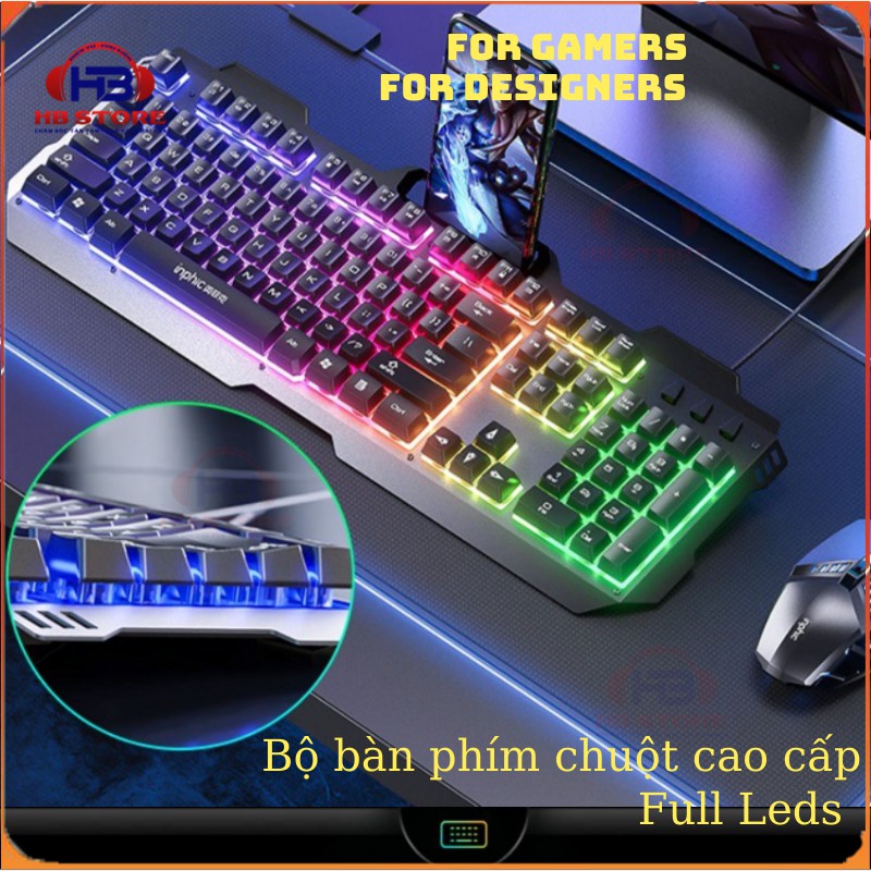 Bàn phím giả cơ gaming inphic V680D full leds kèm chuột máy tính gaming 3200DPI Leds RGB 7 Màu