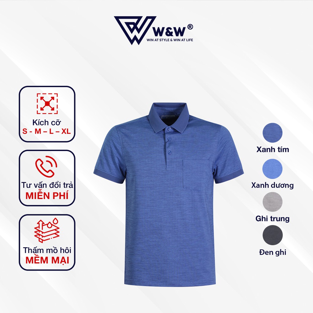 Áo Thun Nam Polo W&amp;W Dáng Regular Fit - Có Túi Ngực Chất Liệu Thoáng Mát, Thấm Hút Tốt  WPO70R