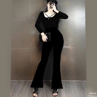 Jum ống loe tay dài cổ kiểu