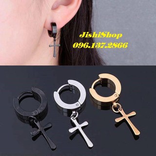 khuyên tai bấm lỗ thánh giá nam - nữ màu đen