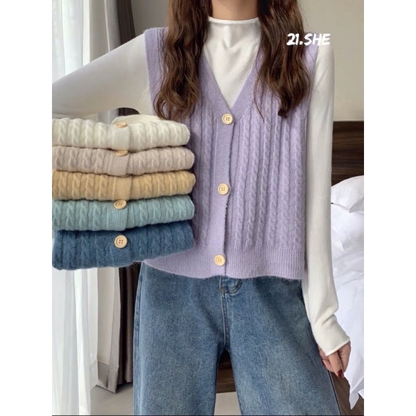 [Ảnh thật/hàng QC] Gile len 3 cúc xoắn thừng trendy/ gile len loại 1 dễ phối đồ