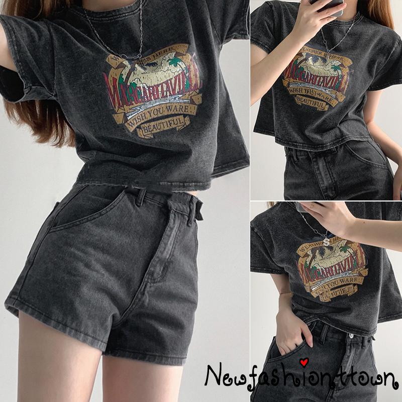 Áo Thun Tay Ngắn Cổ Tròn Thời Trang Phong Cách Vintage Cho Nữ