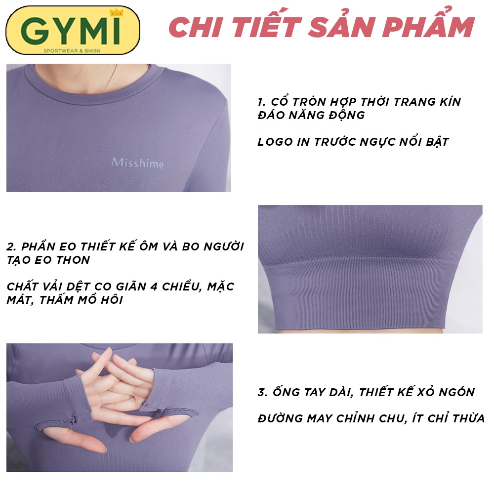 Áo tập gym yoga nữ dài tay GYMI AD03 dáng croptop thể thao chất dệt kim cao cấp co giãn 4 chiều