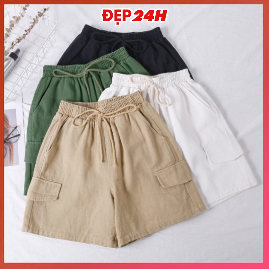 Quần short kaki nam nữ có nắp túi, quần đùi unisex Đẹp 24 giờ, ống rộng thoải mái, nhiều màu sắc QH.50