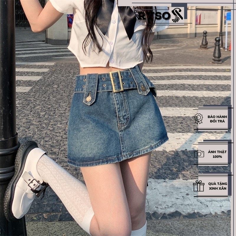 [Hot] CHÂN VÁY JEAN- CHÂN VÁY JEAN KÈM ĐAI NỊT CỰC PHONG CÁCH CÁ TÍNH SIZE S, M, L Chizi Shop