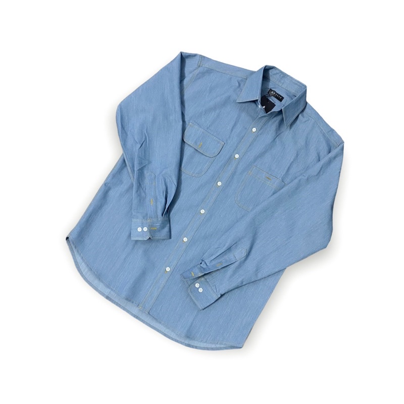 Áo sơ mi dài tay nam bò xanh, vải cotton hàn mịn, xịn, chuẩn form - Oversize - HALIOMAN