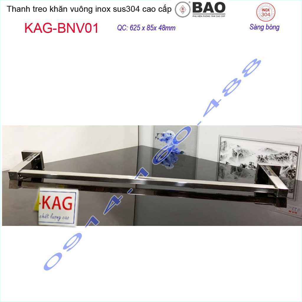 Thanh treo khăn Inox Bảo KAG-BNV01, giá treo khăn Inox 304 đế vuông inox đúc cao cấp