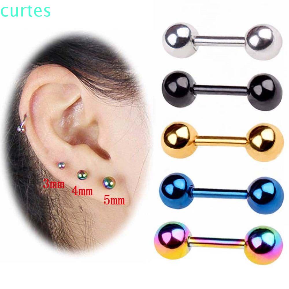 Khuyên Tai Dạng Hạt Tròn Bằng Thép Không Gỉ Màu Đen Nhiều Màu Thời Trang Cho Nữ