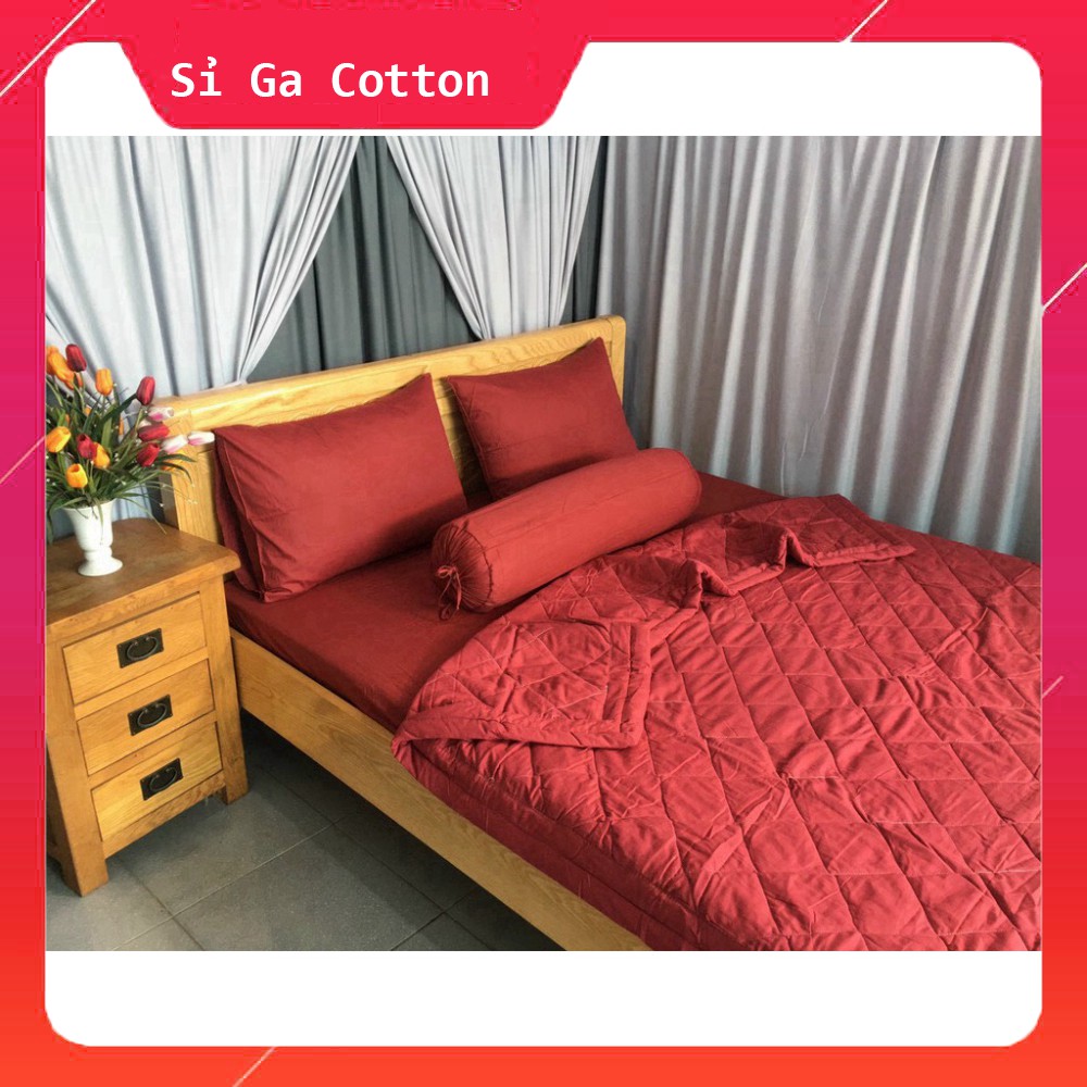 Bộ Drap Giường Cotton 100% Phong Cách Một Màu Sang Trọng- Màu Đỏ - Sỉ Ga Cotton