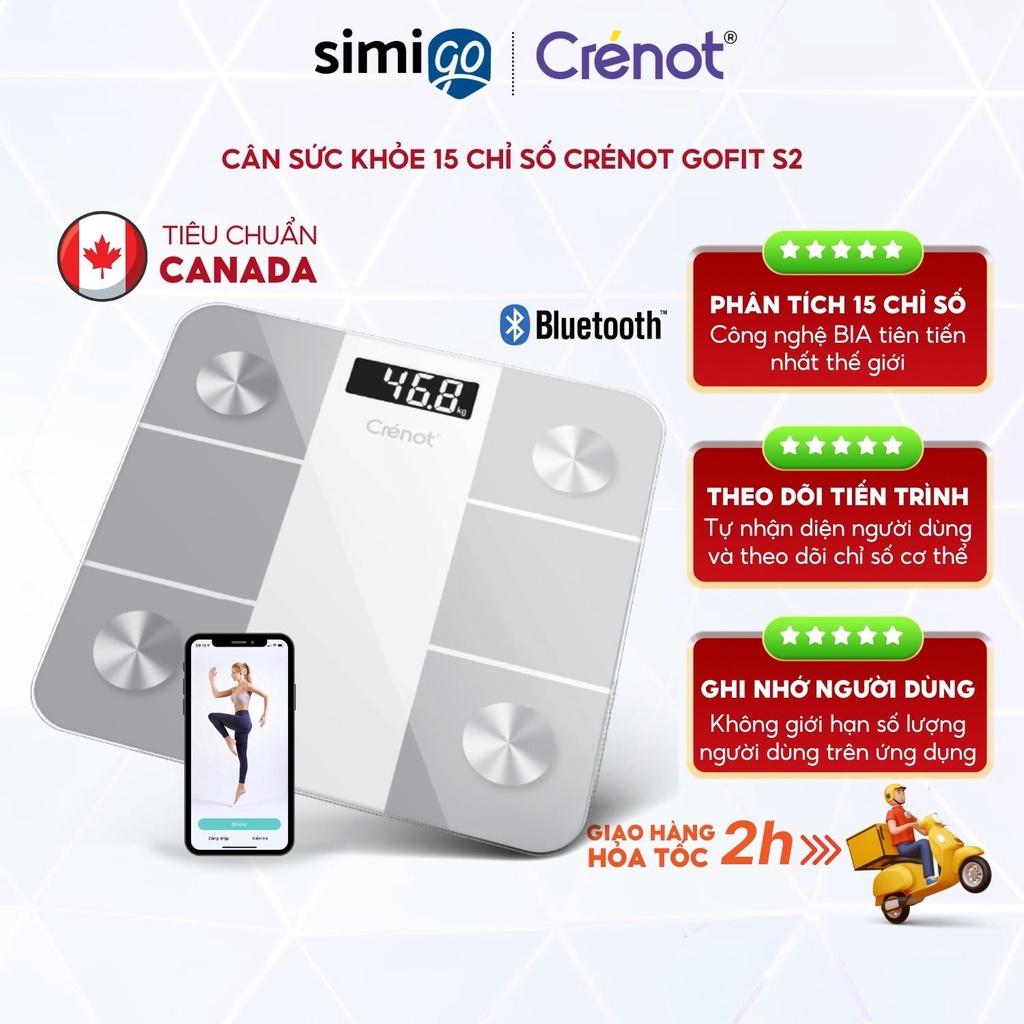 Cân điện tử sức khoẻ thông minh Crenot Gofit S2 kết nối bluetooth đo phân tích chỉ số cơ thể body fat scale