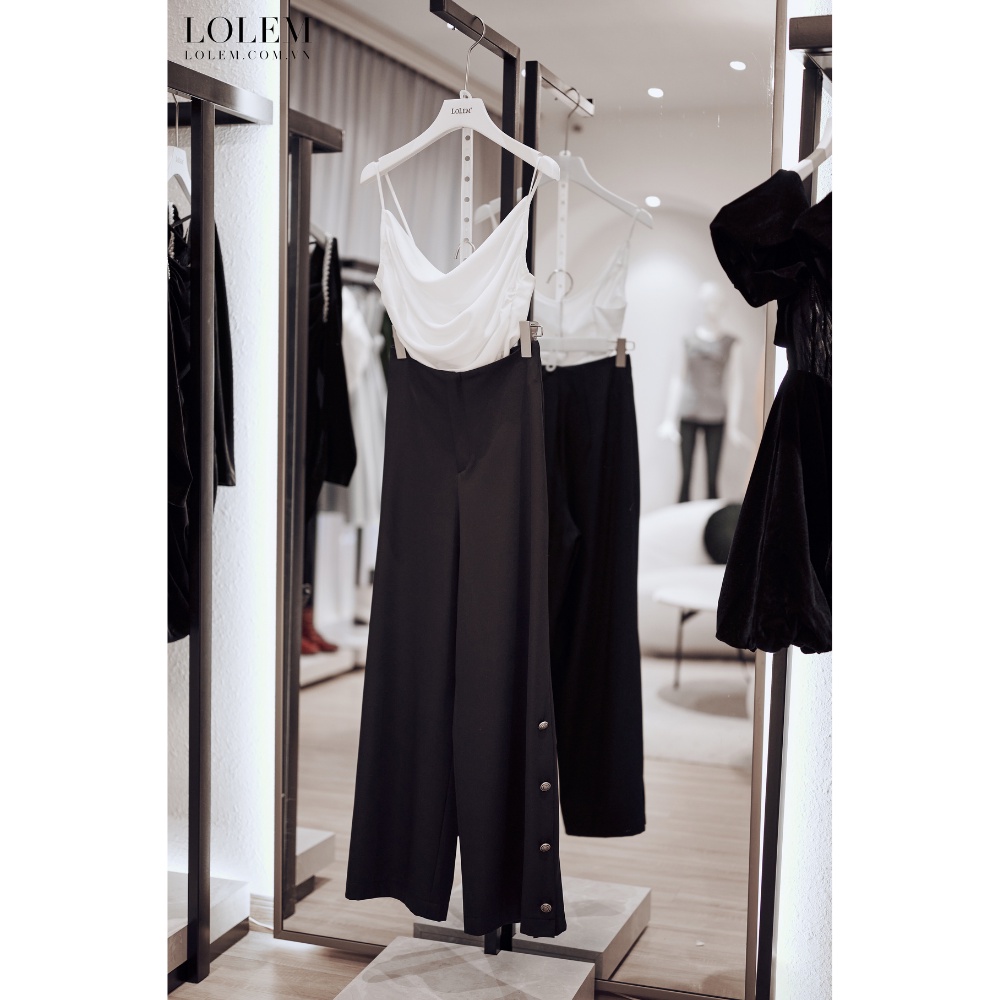 Quần ống suông chéo Ý xẻ lai gấu 4 nút phong cách thanh lịch hiện đại LOLEM CLOTHING QOS036