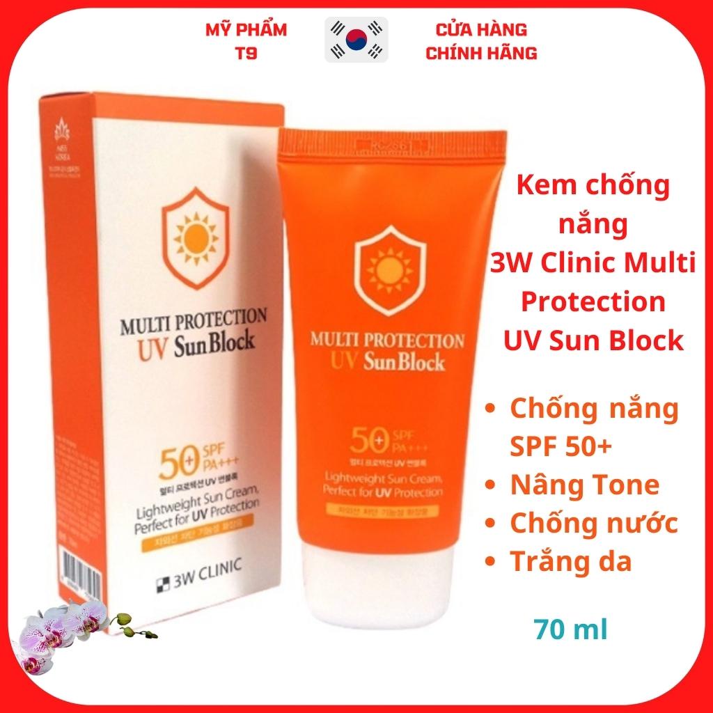 Kem chống nắng nâng tone cho da dầu Multi Protection Uv Sun Block 3W Clinic SPF 50 PA+++ 70ml Mỹ Phẩm Hàn Quốc