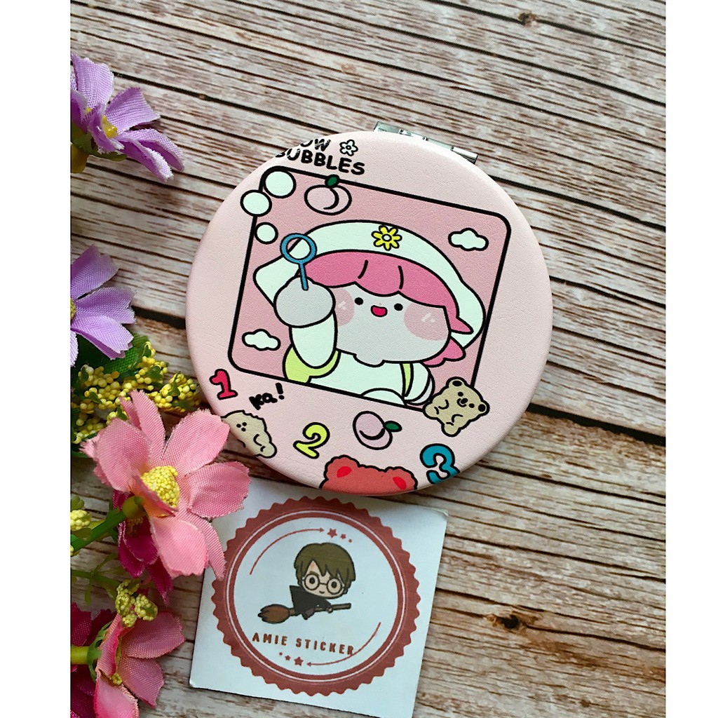 (Hình thật-mẫu mới) Gương tròn mini 2 mặthình bé mặt mập siêu cute