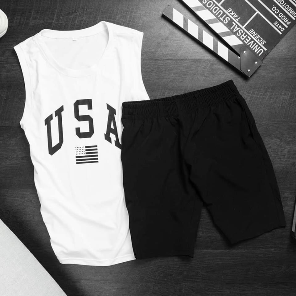 Bộ mặc nhà USA sát nách chất thun mè cao cấp bigsize dành cho nam nữ mặc nhà ngủ thể thao tập gym du lịch đi biển CHP