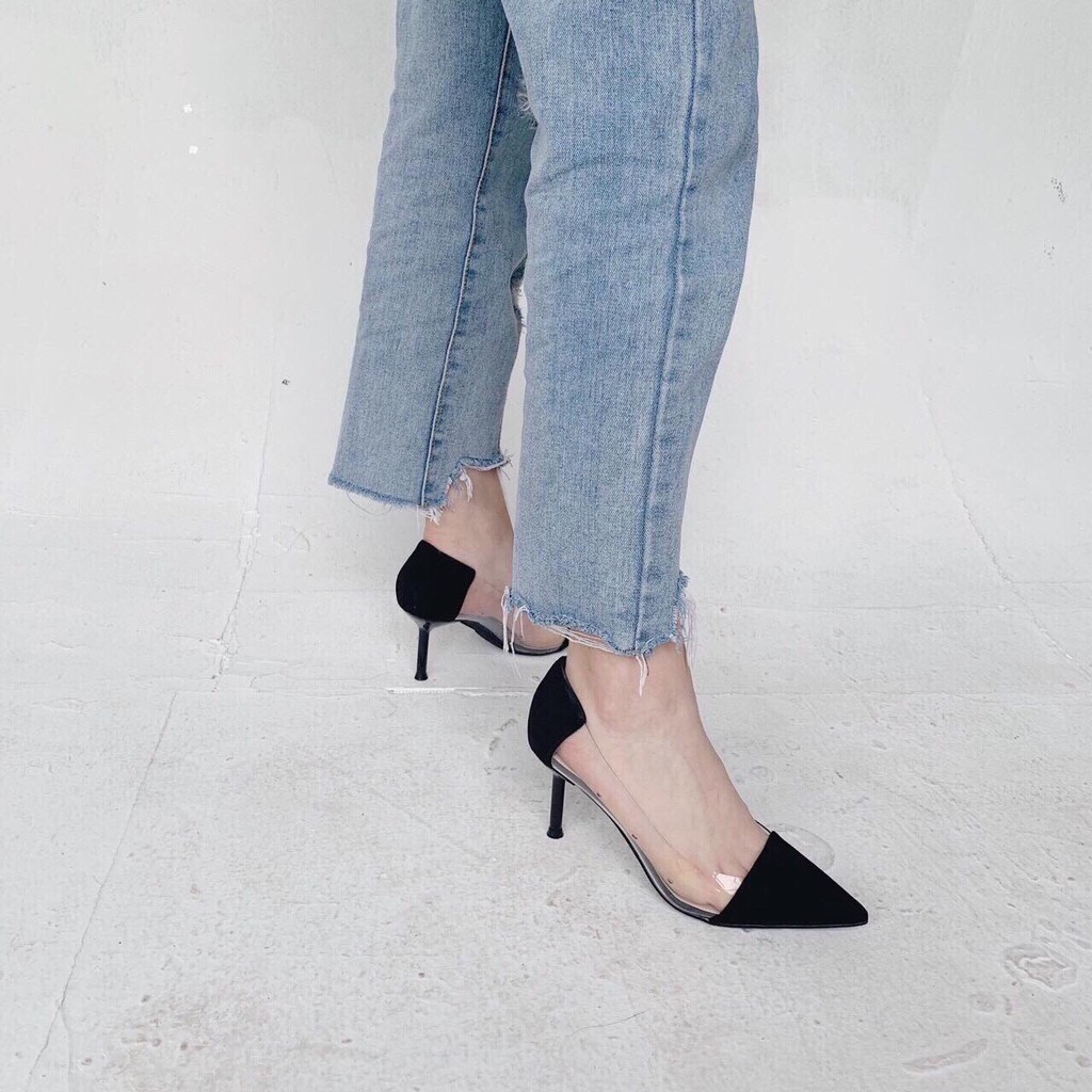 Giày cao gót phối mika gót nhọn êm chân H30