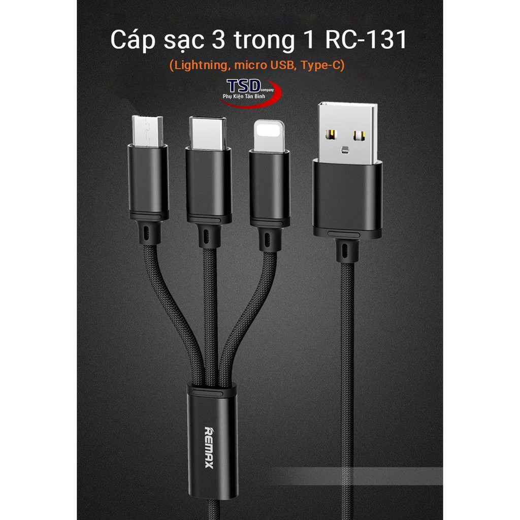 [Mã 2404EL10K giảm 10K đơn 20K] Cáp Remax 3 Đầu RC-131TH (Lightning - Micro USB - Type C)