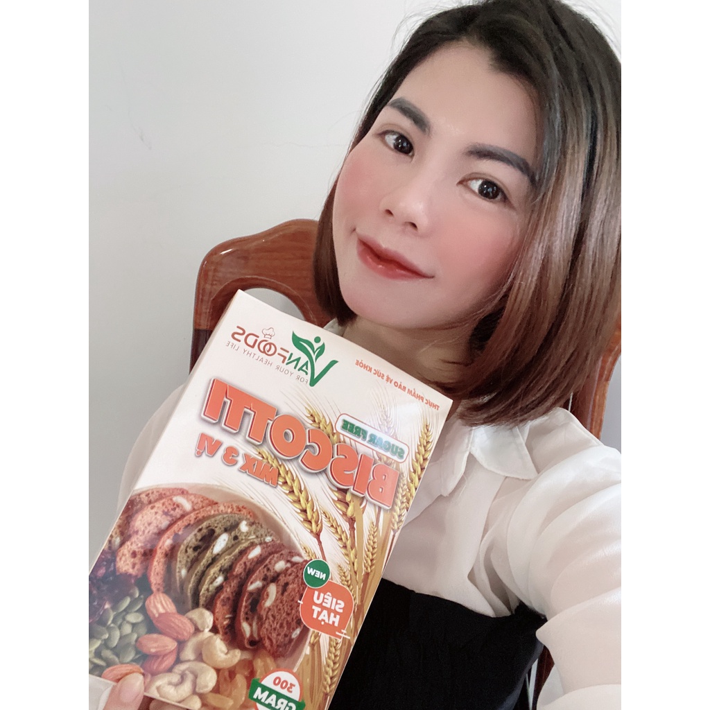 [MUA 2 GIẢM 10k]Biscotti ăn kiêng SIÊU HẠT HEALTHY mix 3 VỊ hộp 300gr-VanFood-BISCOTTI NGUYÊN CÁM-Vani,Trà xanh, socola