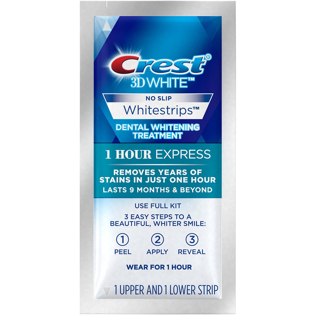 Miếng Dán Trắng Răng Crest Làm Sạch Mảng Bám 3D White No Slip Whitestrips 1 Hour Express - Khongcoson