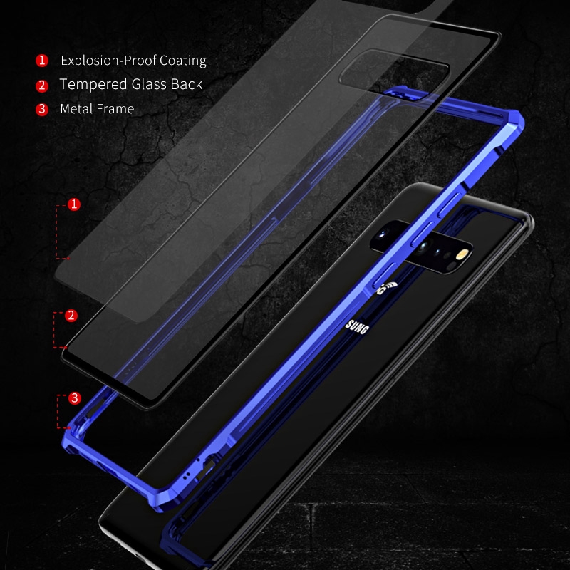 Ốp lưng mặt kính cường lực 9H viền khung kim loại dành cho Samsung Galaxy S10 + S10 Plus s10plus