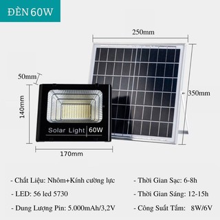 Đèn pha năng lượng mặt trời 60w 100w 200w 300w 400w - có đèn led báo dung lượng pin