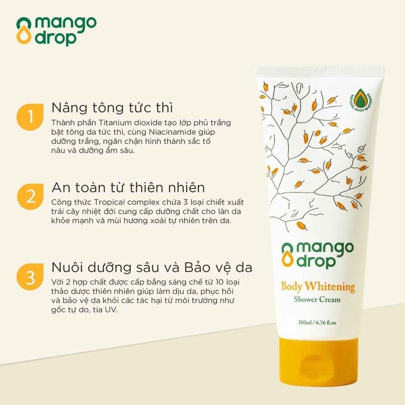 MANGO DROP Body Whitening Shower Cream là dòng kem tắm dùng để dưỡng trắng