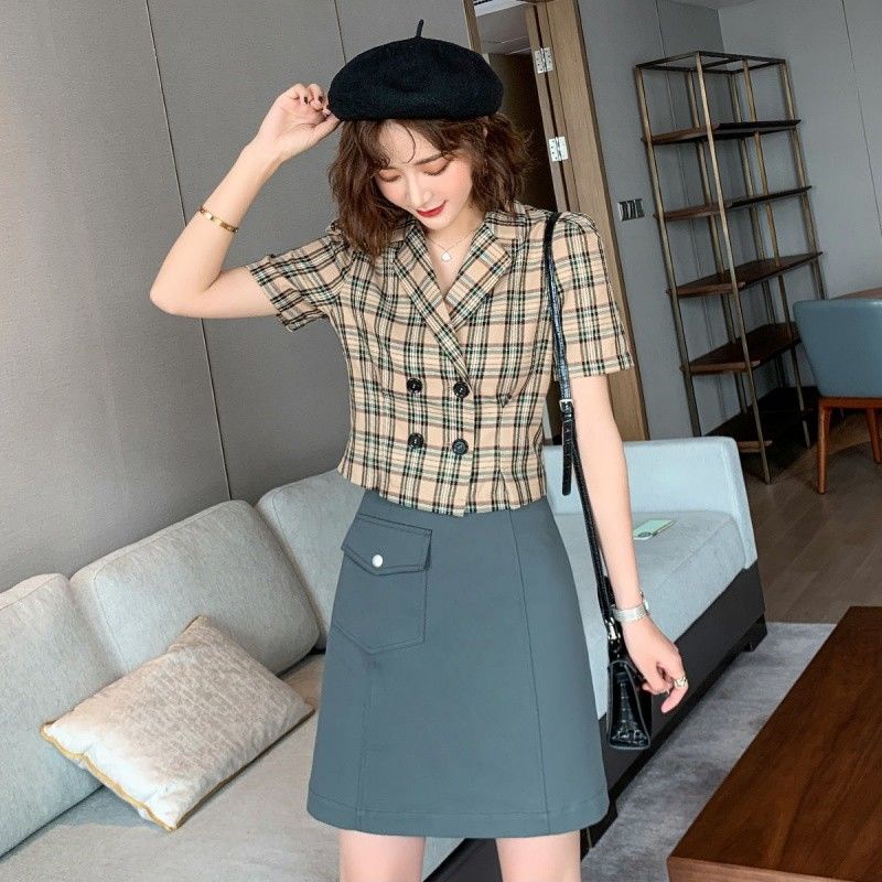 Áo Sơ Mi Voan Chiết Eo Cổ Điển Kiểm Tra Eo Mùa Hè Hàng Mới Dành Cho Nữ