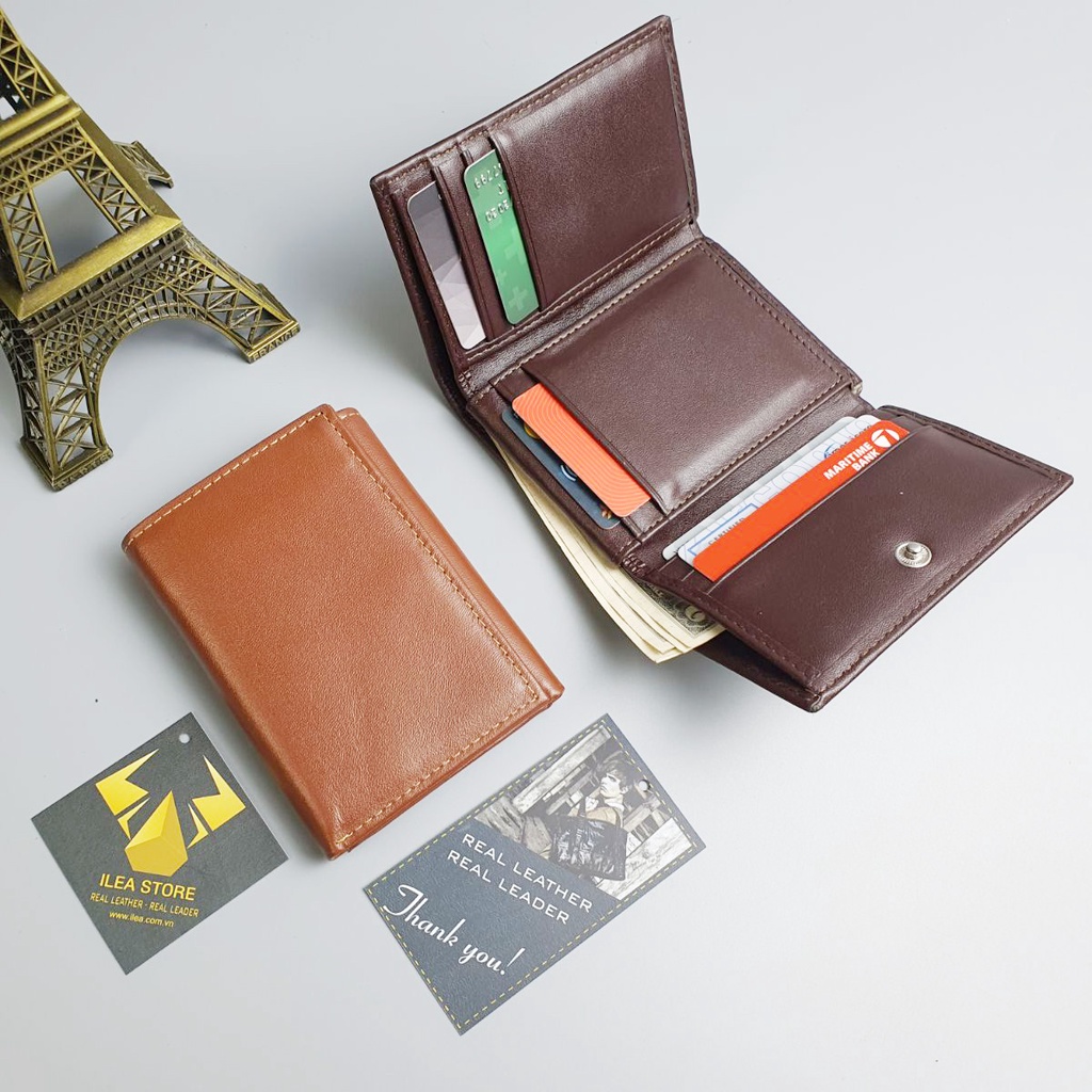 Ví nam gập 3 da bò thật WS102 - 100% da bò thật, BH 3 năm