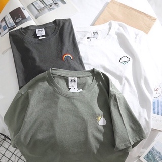 Áo thun nam nữ FORM RỘNG thêu icon cầu vồng, mây, mưa chất cotton