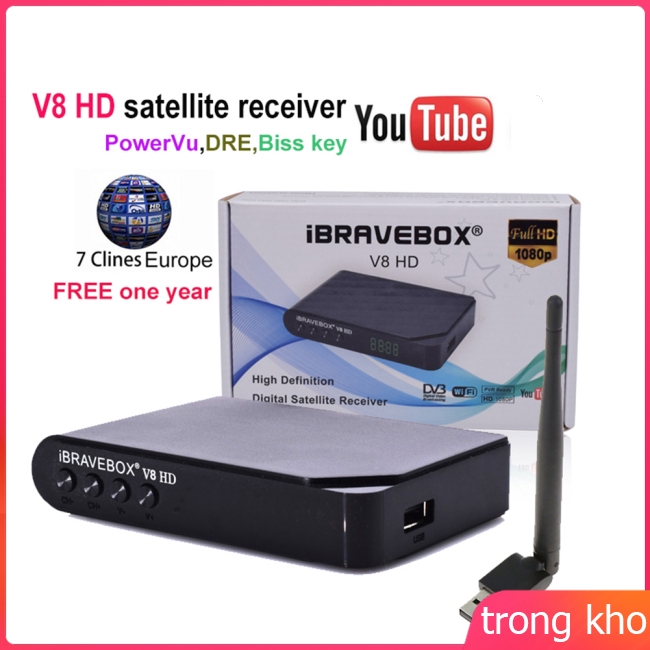 Đầu nhận tín hiệu vệ tinh iBRAVEBOX V8 HD 1080P DVB-S2 cho TV qua PVR USB WIFI