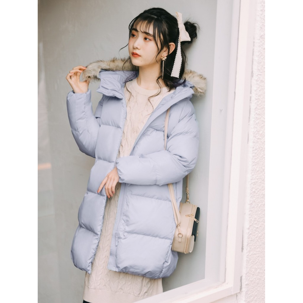 (UNIQLO Nhật chính hãng) GIRL- Áo khoác phao dáng dài có mũ lông tháo rời của UNIQLO trẻ em- GIRL WARM PADDED COAT