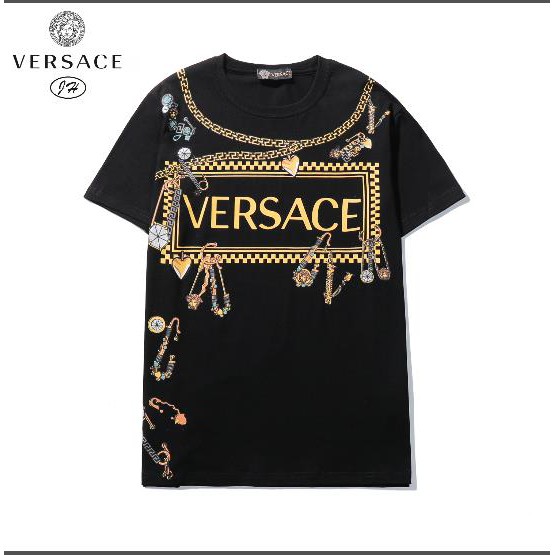 Áo thun cotton ngắn tay in chữ Versace thời trang dành cho nam nữ