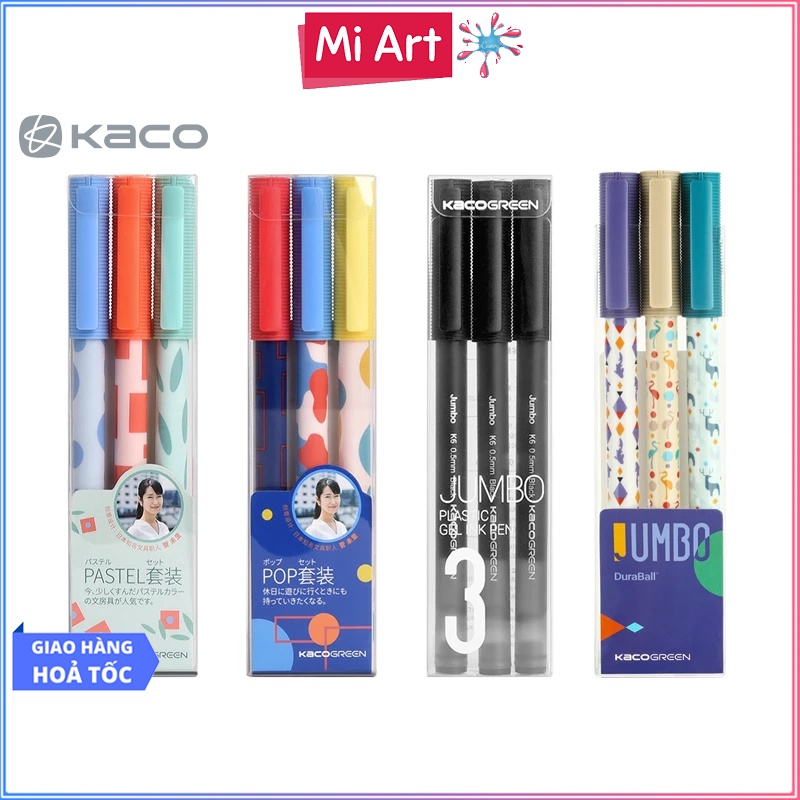 [Hỏa Tốc HCM] Bộ 3 Bút Bi Gel KACO JUMBO PASTEL / POP - Ngòi 0.5mm