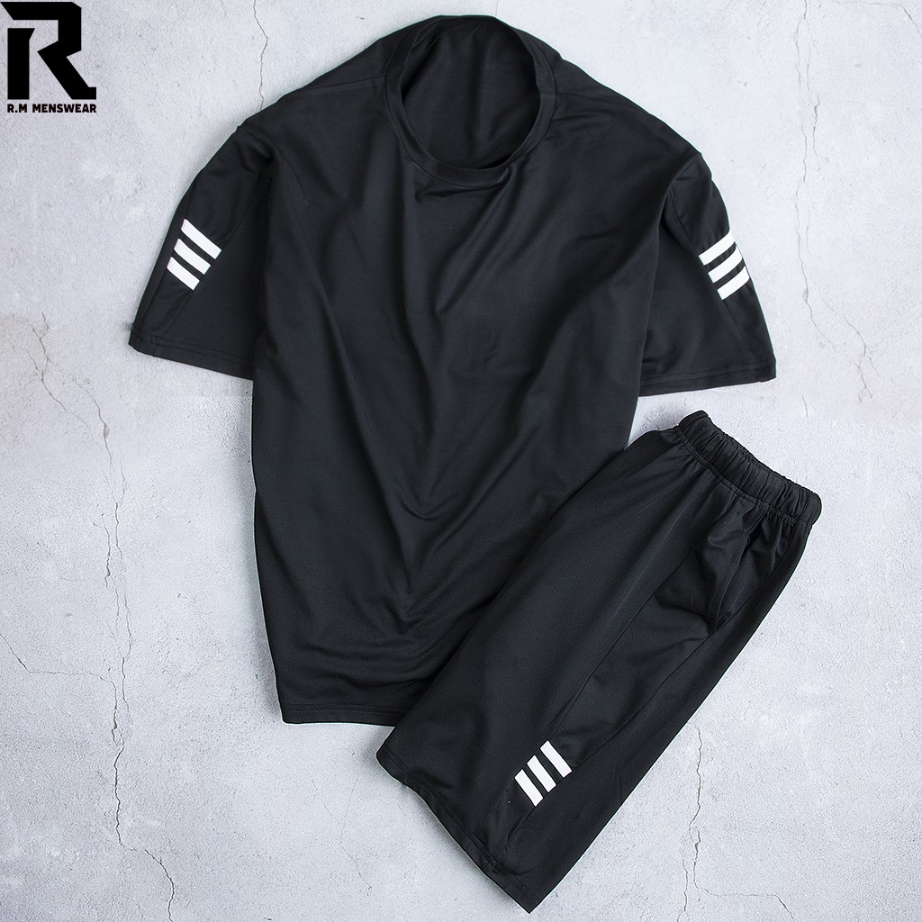 Bộ Hè Thể Thao Nam R.M Menswear CoolFit, Thun Lạnh Co Giãn 4 Chiều 3 Sọc Kẻ 2021