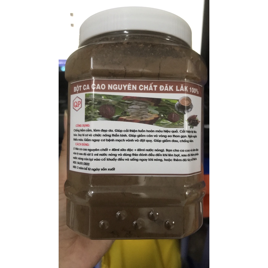 Bột cacao nguyên chất 100% Đắk Lắk hộp 500g, không đường, không phụ gia, đắng đậm
