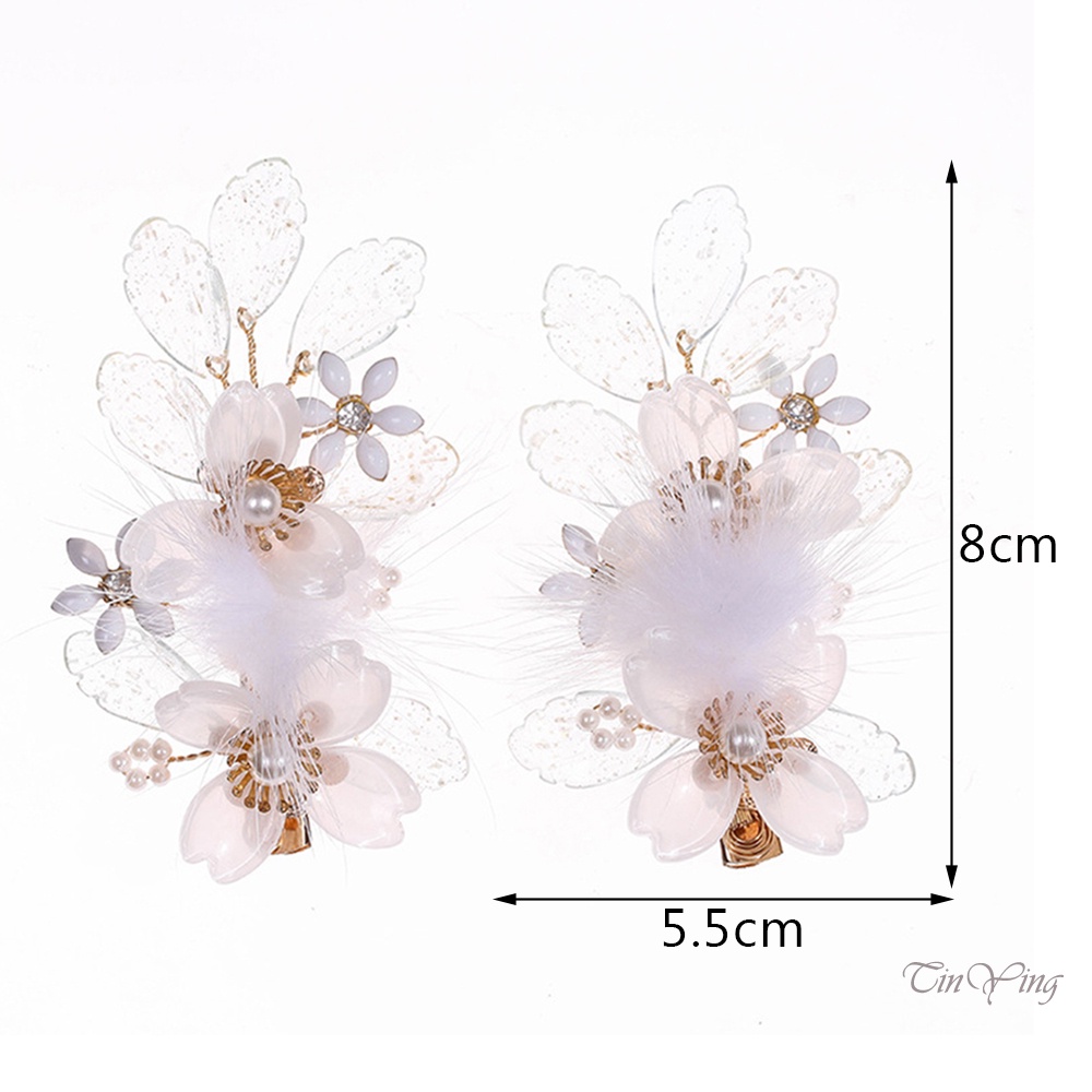 GETNOIVAS 1 Cặp Kẹp Tóc Hình Hoa Phối Bóng Lông Phong Cách Trung Hoa Độc Đáo Thời Trang