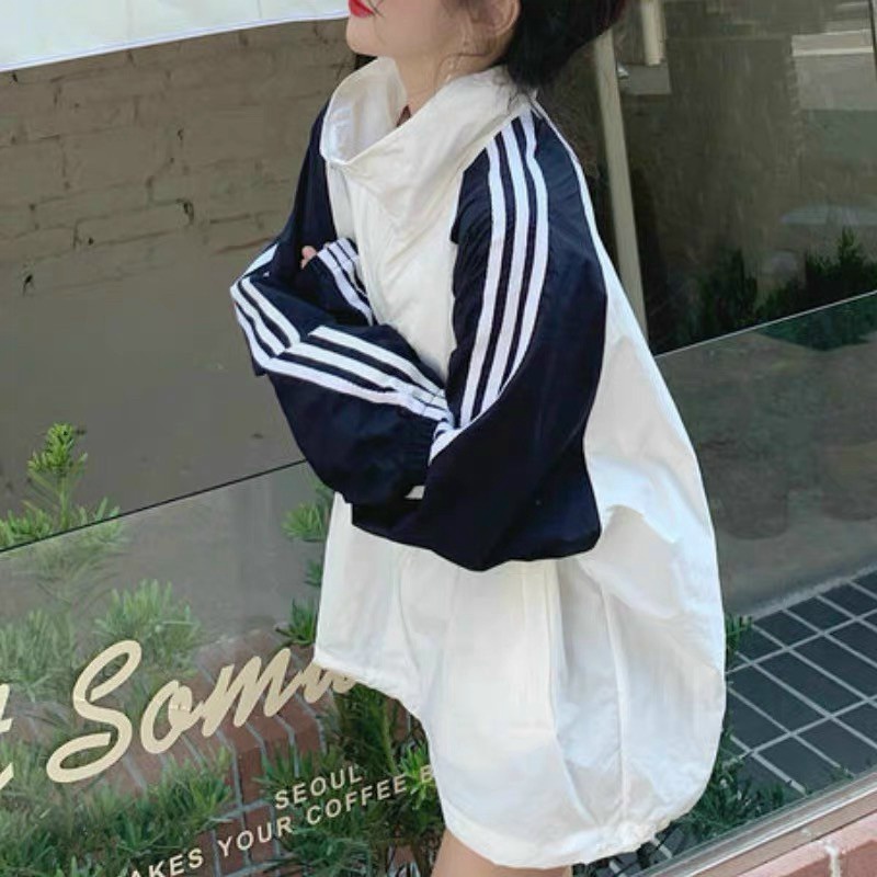 Áo Khoác Nữ 2 Lớp Cổ Trụ Chất Dù Hai Lớp 3 Sọc Tay Form Rộng Che Nắng Tốt Mặc Thoải Mái [NEW UNISEX]