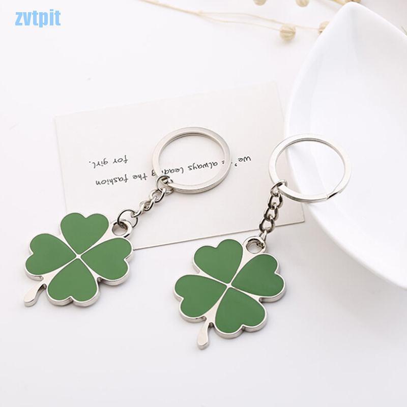 Móc khóa hình cỏ bốn lá bằng thép không gỉ thời trang