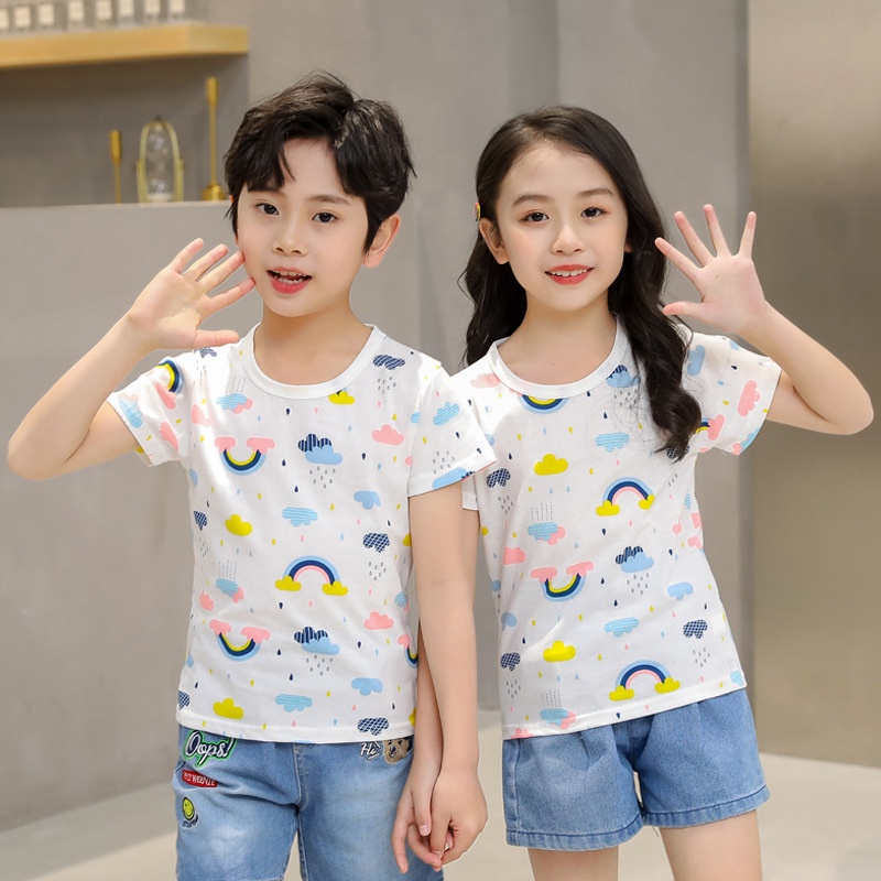 Áo Thun Cotton Tay Ngắn In Họa Tiết Dễ Thương Thời Trang Mùa Hè Cho Bé 80-150CM