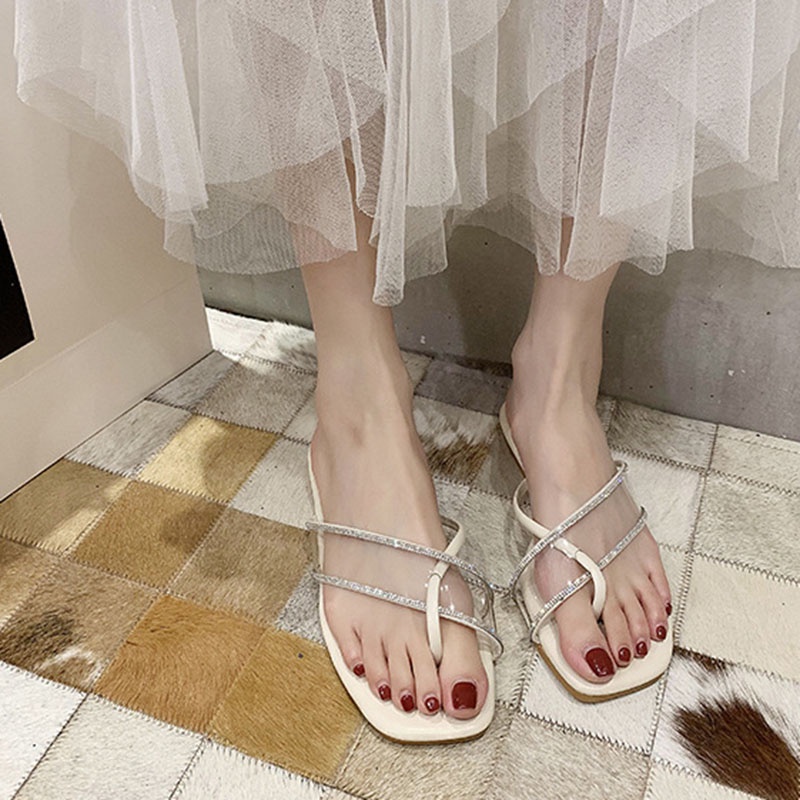 Dép xỏ ngón IELGY quai chéo pvc trong suốt đính đá giả thời trang cho nữ