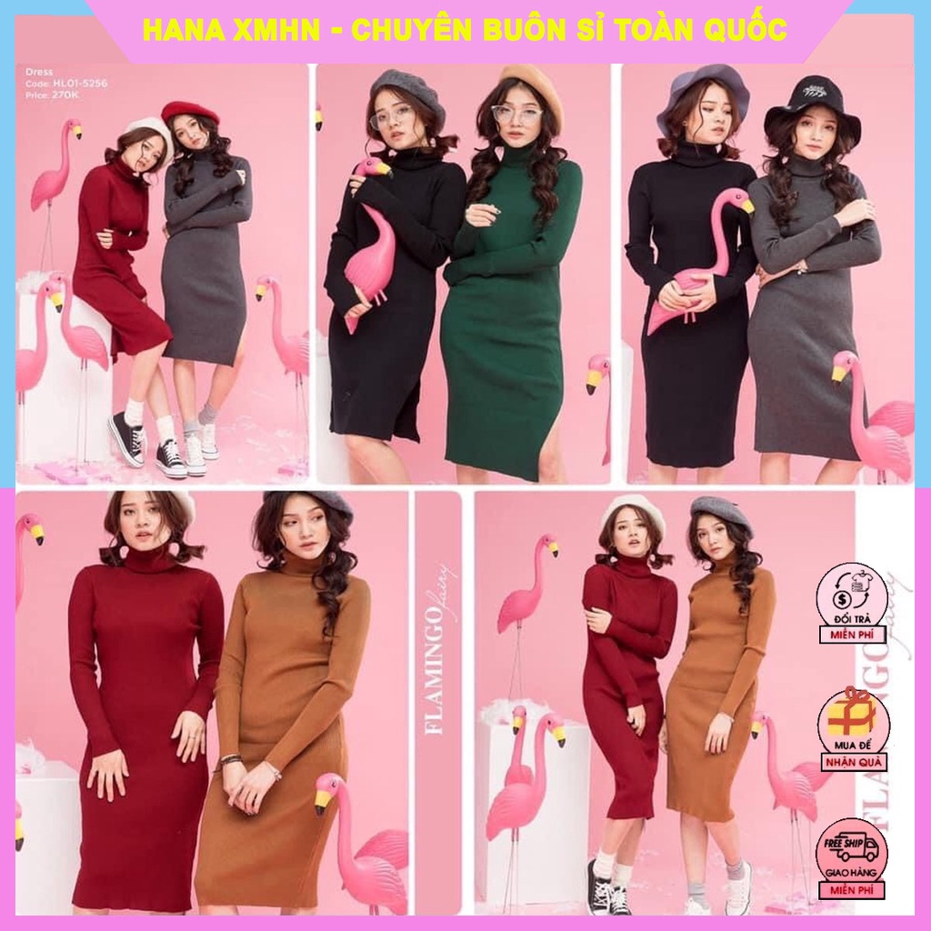 [Hàng Quảng Châu Bán Sỉ] Váy Len Body Cổ Lọ Dáng Maxi