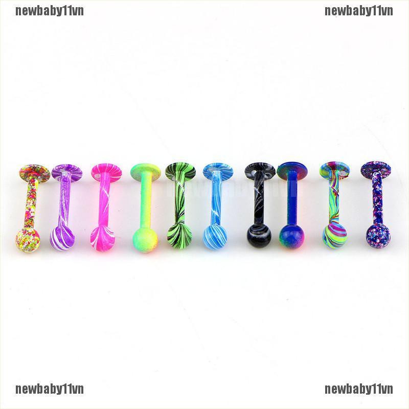 Bộ 10 Khuyên Môi 16G BằNg ThéP Không Gỉ