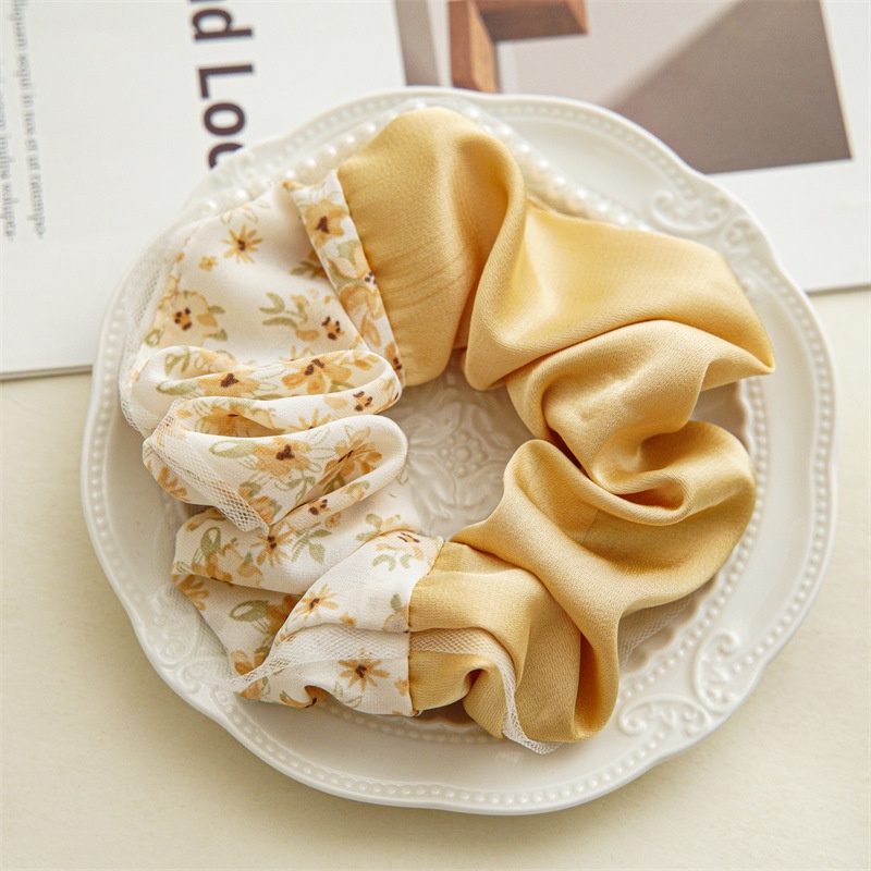 Dây Cột Tóc Cao Su Satin Đính Hạt Ngọc Trai Giả Phối Họa Tiết Hoa Thời Trang Mùa Hè Cho Nữ