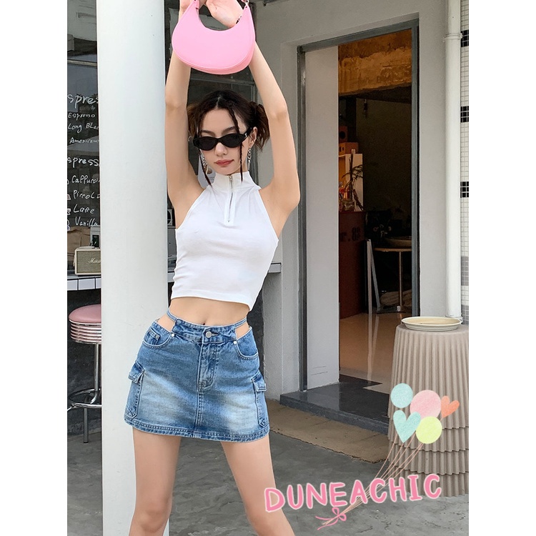DUNEA Chân váy jean Lưng Cao Dáng Chữ A Xinh Xắn Dành Cho Nữ