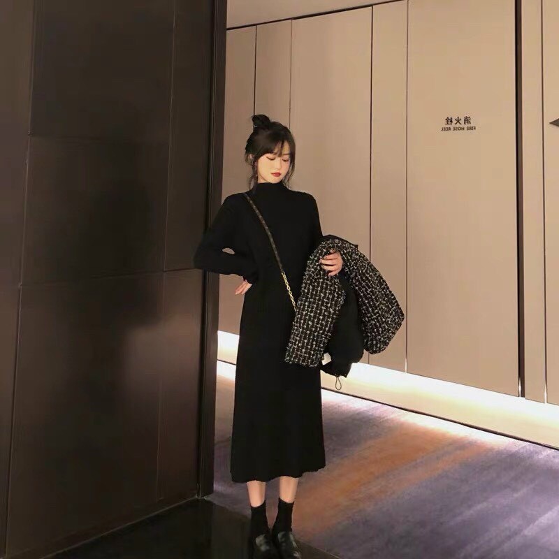Đầm Len Tăm Body Cổ Lọ Dáng Dài